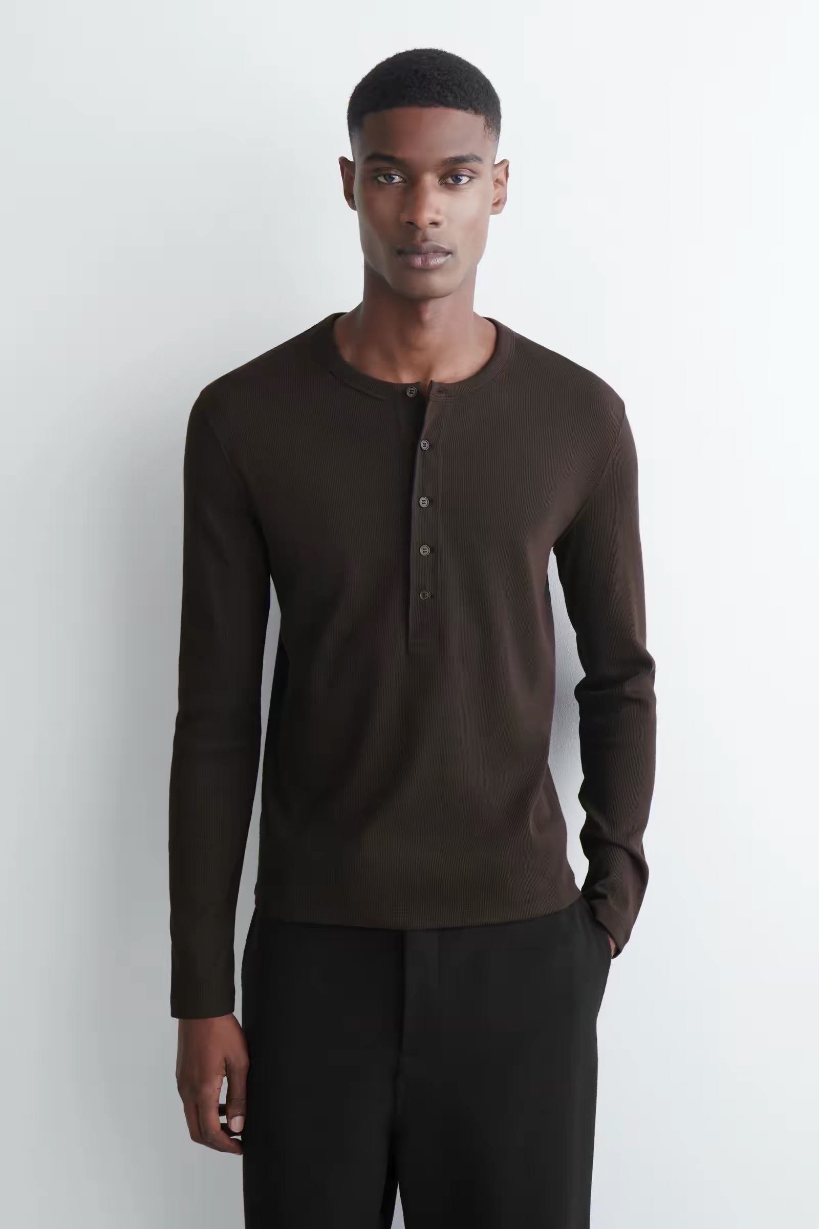 CS Long-sleeve Henley Slim Ribbed